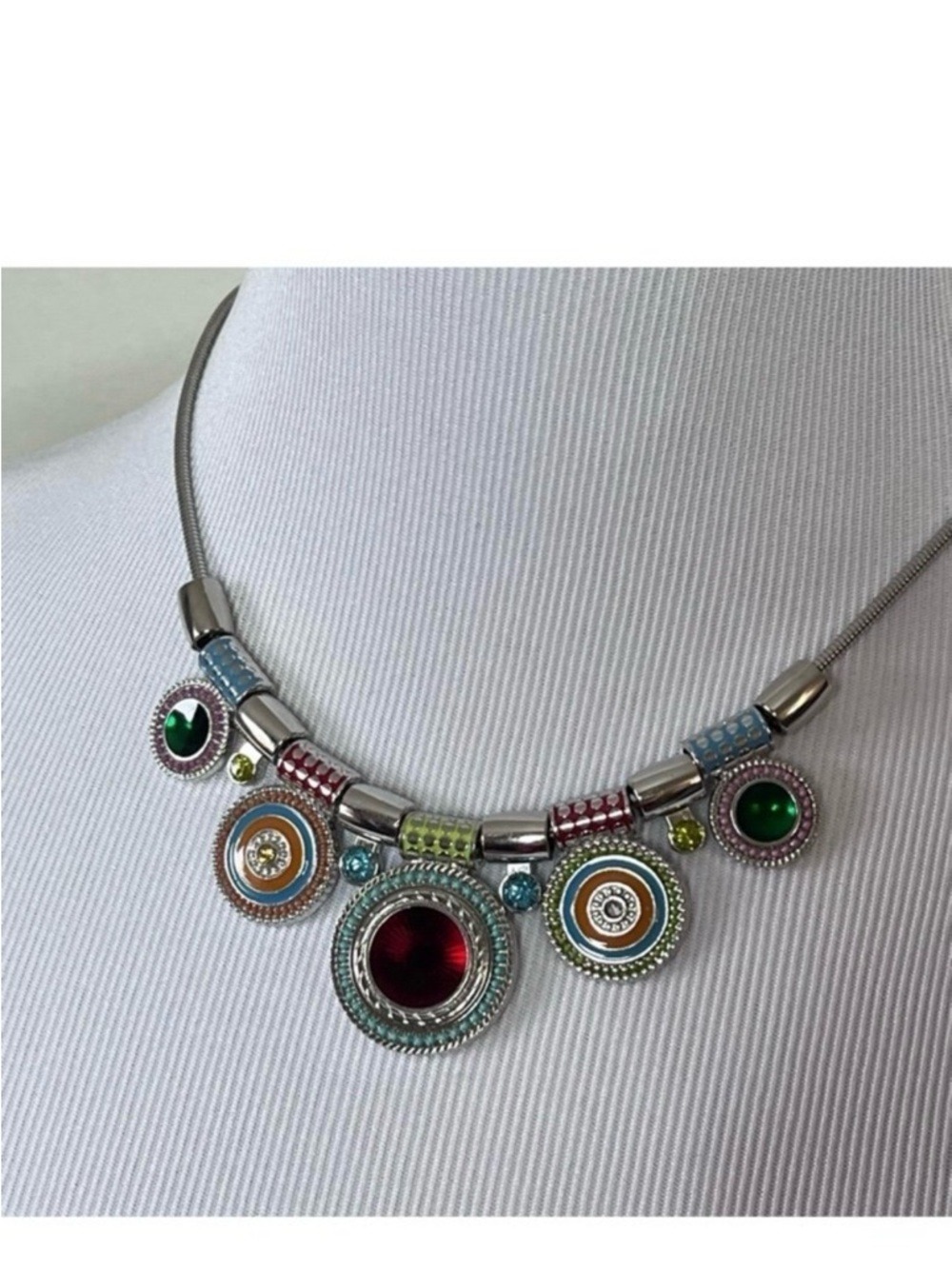 Boho Silver Tone Colorful Crystal Enamel Multi Pendant Necklace - Picture 5 of 9
